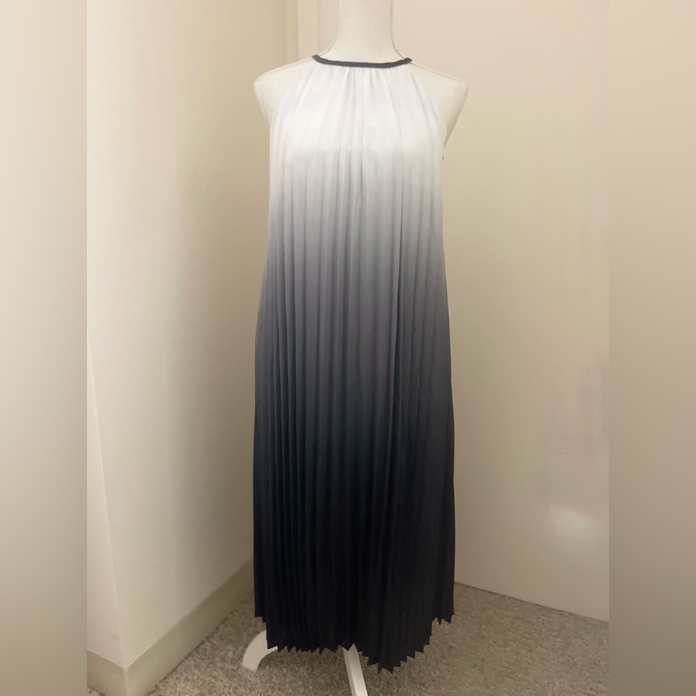 Worthington Halter Pleated Maxi Dress White and Gray